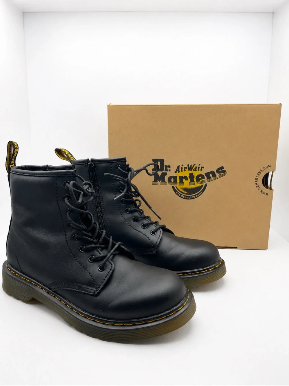 Dr. Martens 1460 J Core Kids Black Leather Boots EU 36 US 5 Side Zip Box